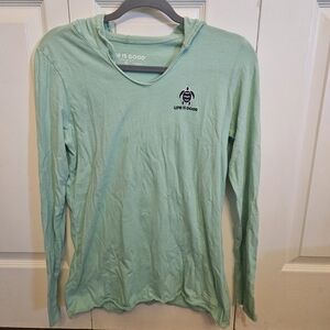 Life Is Good Women's Light Mint Green Long Sleeve Hooded Tee
